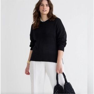 J. CREW Relaxed Cotton Linen Blend Beach Sweater Black Size M